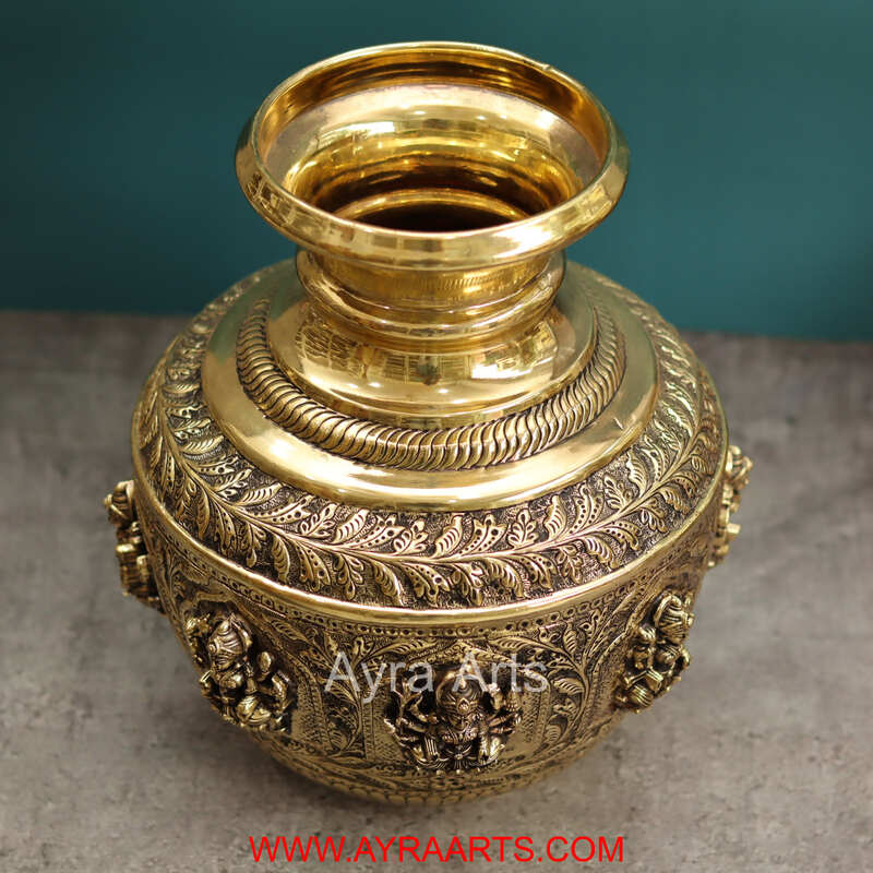 Premium Brass Ashta Lakshmi Kalash Lota Decor And Gifting - 12 Inch Height