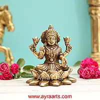 Brass Lakshmi Devi Sitting On Lotus  - 5 Inch Height