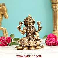 Brass Lakshmi Devi Sitting On Lotus  - 5 Inch Height