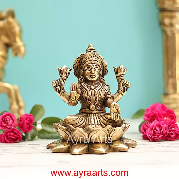 Brass Lakshmi Devi Sitting On Lotus - 5 Inch Height