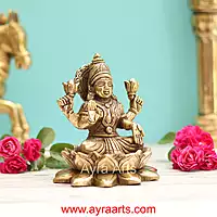 Brass Lakshmi Devi Sitting On Lotus  - 5 Inch Height