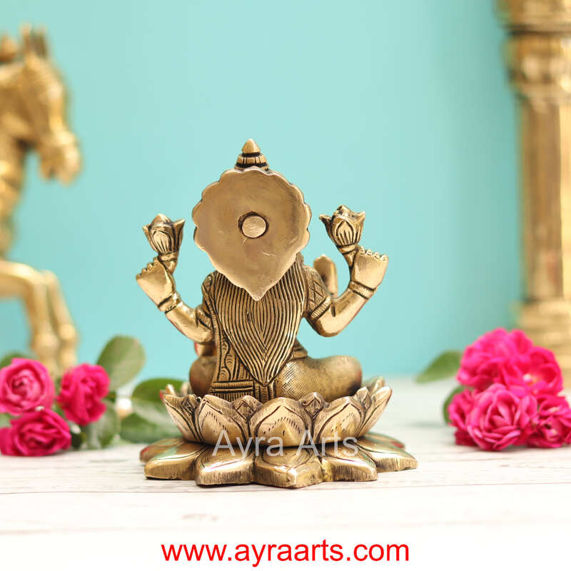 Brass Lakshmi Devi Sitting On Lotus  - 5 Inch Height