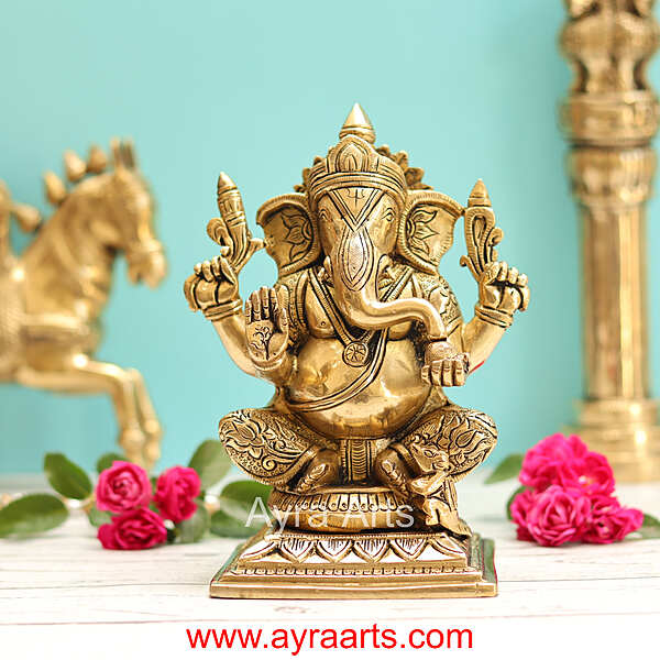 Brass Ganesha Idol - 7.5 Inch Height