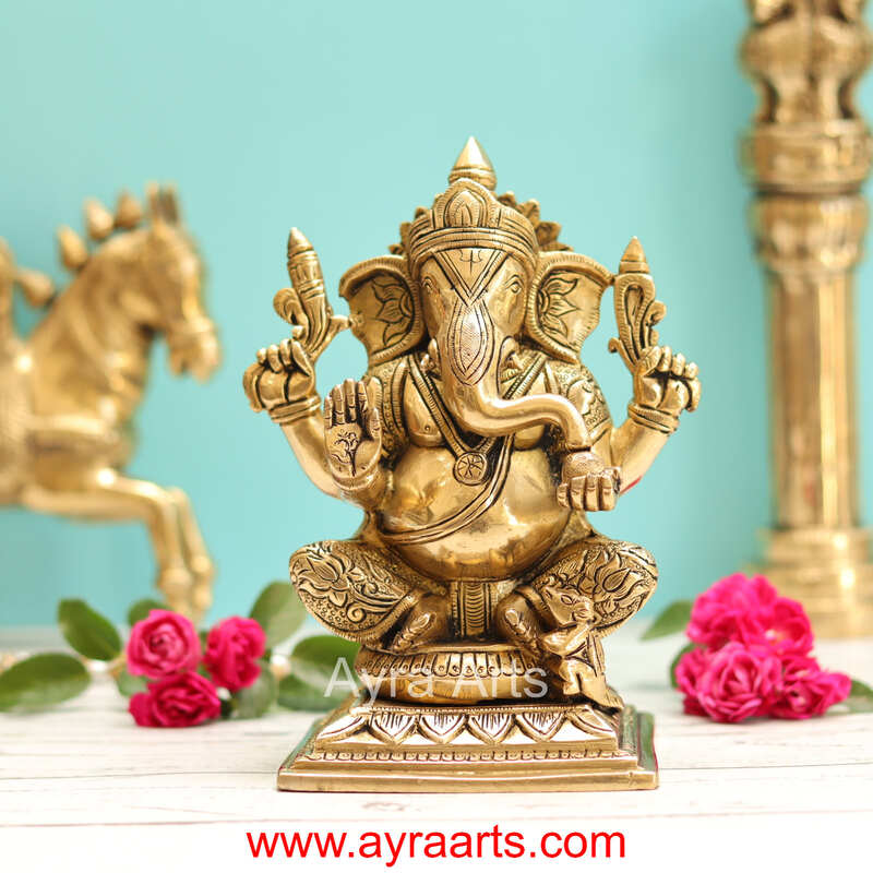 Brass Ganesha Idol - 7.5 Inch Height