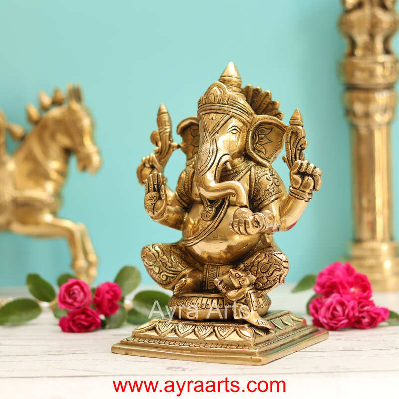 Brass Ganesha Idol - 7.5 Inch Height