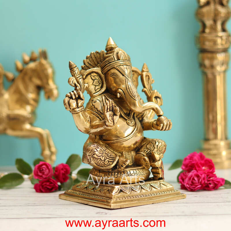 Brass Ganesha Idol - 7.5 Inch Height