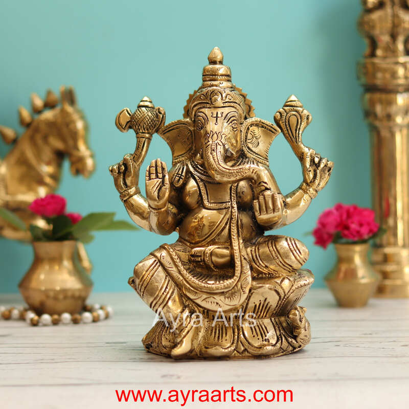 Brass Ganesha Idol - 8 Inch Height