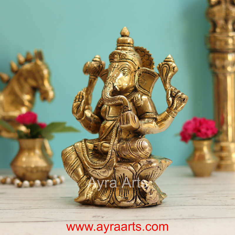 Brass Ganesha Idol - 8 Inch Height