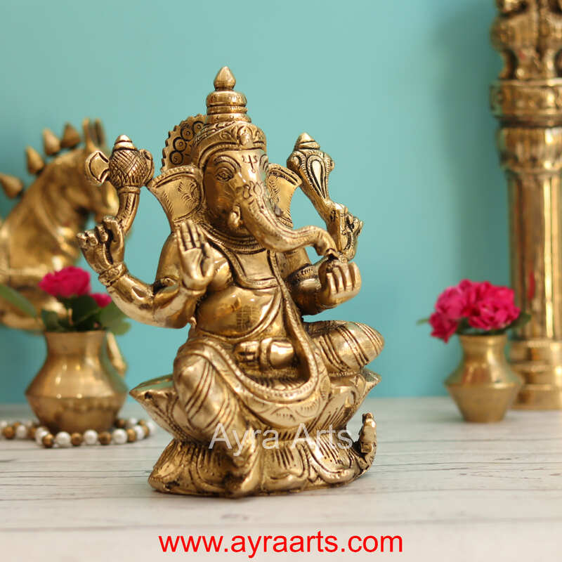 Brass Ganesha Idol - 8 Inch Height