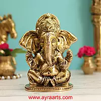 Brass Ganesha Idol - 6.5 Inch Height
