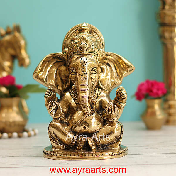 Brass Ganesha Idol - 6.5 Inch Height