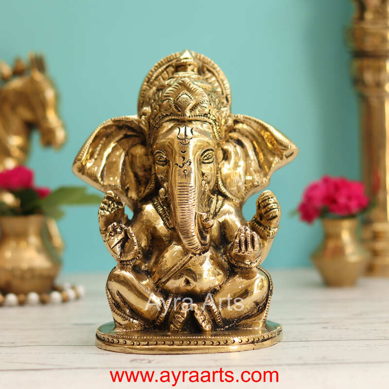 Brass Ganesha Idol - 6.5 Inch Height