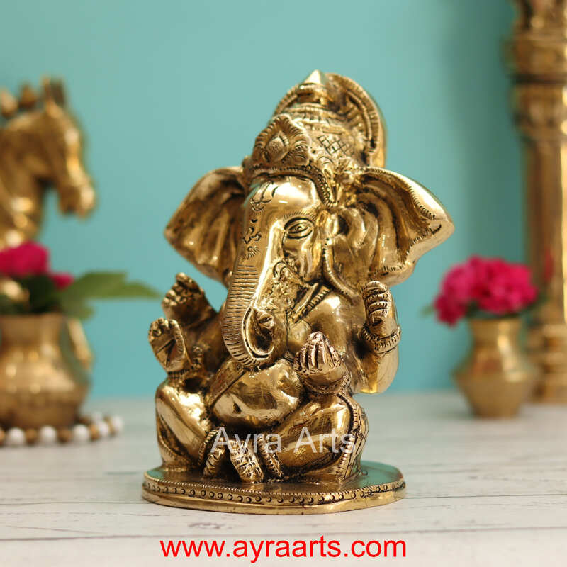 Brass Ganesha Idol - 6.5 Inch Height