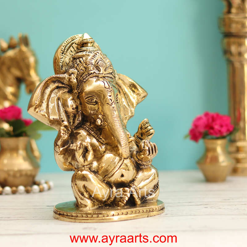 Brass Ganesha Idol - 6.5 Inch Height