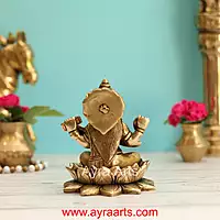 Brass Saraswati Devi Sitting On Lotus  - 5 Inch Height