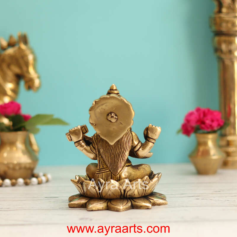 Brass Saraswati Devi Sitting On Lotus  - 5 Inch Height