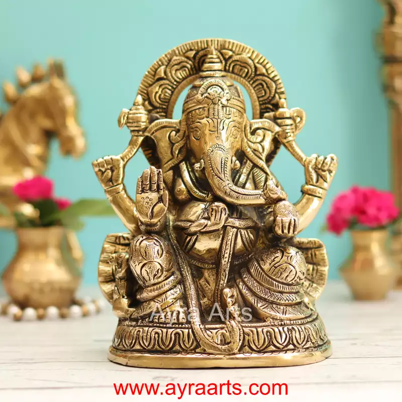 Brass Ganesha Idol - 7 Inch Height