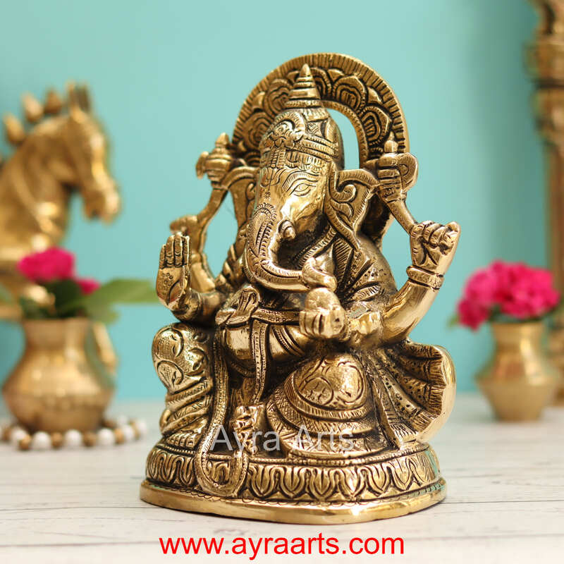 Brass Ganesha Idol - 7 Inch Height