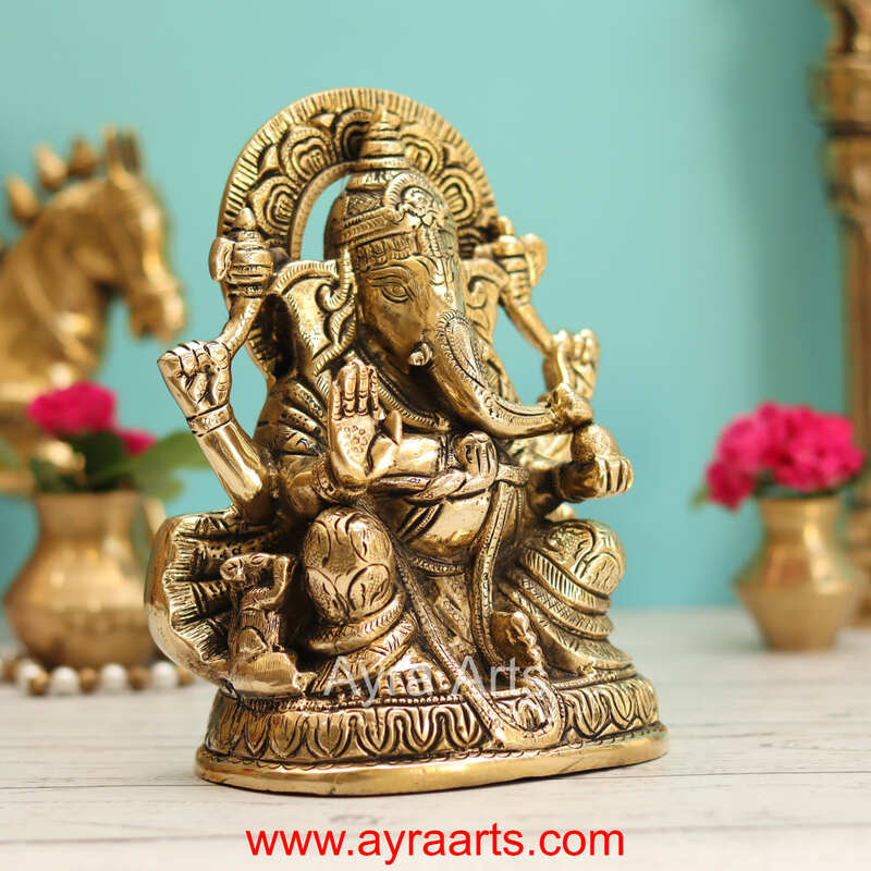 Brass Ganesha Idol - 7 Inch Height