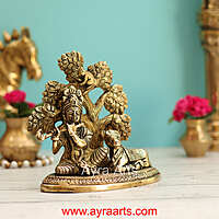 Brass Krishna with Cow under Kalpavriksha Tree - 6 Inch Height