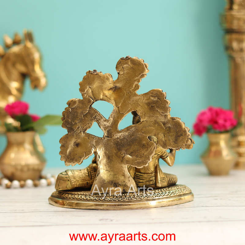 Brass Krishna with Cow under Kalpavriksha Tree - 6 Inch Height