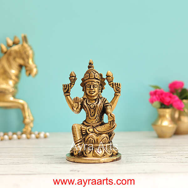 Brass Lotus Sitting Lakshmi Devi  - 5 Inch Height