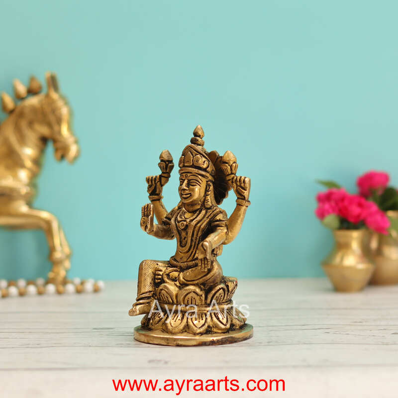 Brass Lotus Sitting Lakshmi Devi  - 5 Inch Height