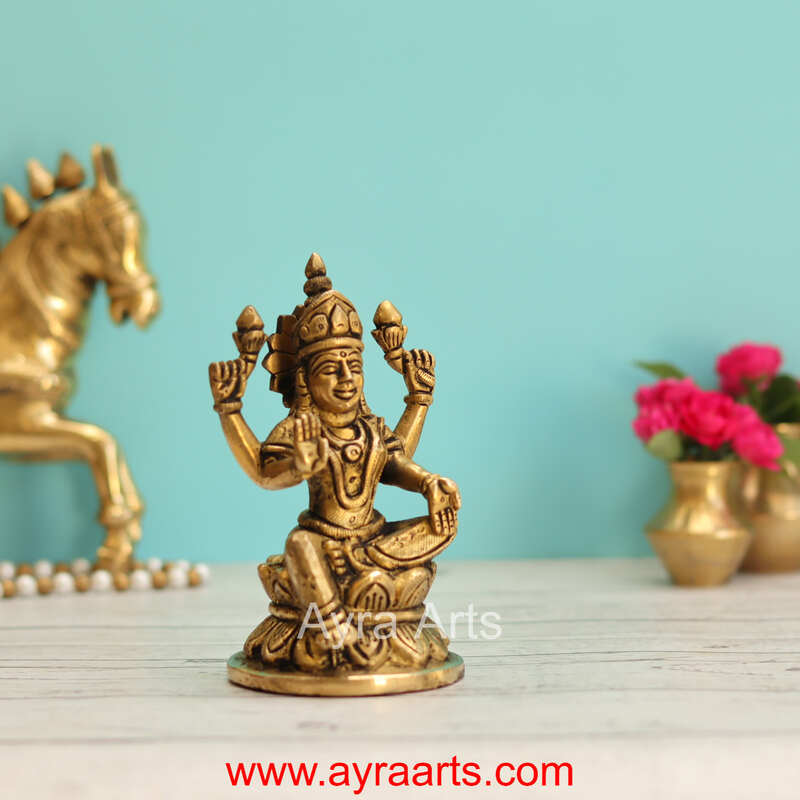 Brass Lotus Sitting Lakshmi Devi  - 5 Inch Height