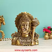 Handcrafted Hanuman Ji Bust Brass Idol For Home Office Temple Lucky Decor - 8 Inch Height