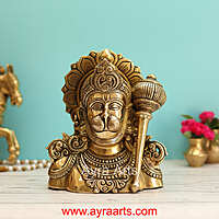 Handcrafted Hanuman Ji Bust Brass Idol For Home Office Temple Lucky Decor - 8 Inch Height