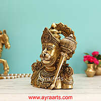 Handcrafted Hanuman Ji Bust Brass Idol For Home Office Temple Lucky Decor - 8 Inch Height