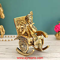 Flute Playing Brass Baby Krishna on Rocking Chair Idol - 7 Inch Height