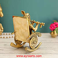 Flute Playing Brass Baby Krishna on Rocking Chair Idol - 7 Inch Height