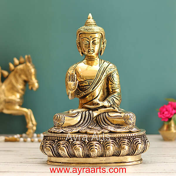 Brass Blessing Buddha Idol - 10 Inch Height