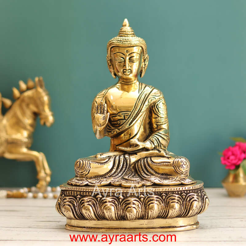 Brass Blessing Buddha Idol - 10 Inch Height