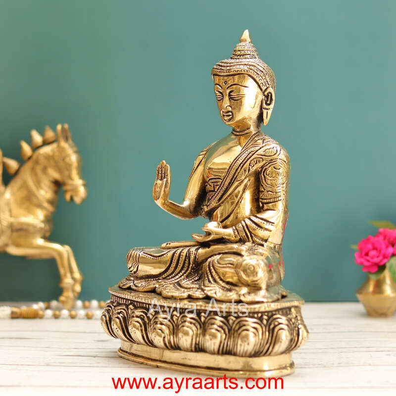 Brass Blessing Buddha Idol - 10 Inch Height