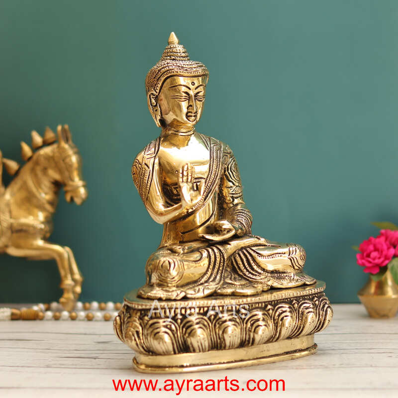 Brass Blessing Buddha Idol - 10 Inch Height
