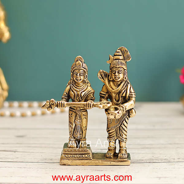 Brass Shiva Parvathi As Annapurna Devi - 5.2 Inch Height