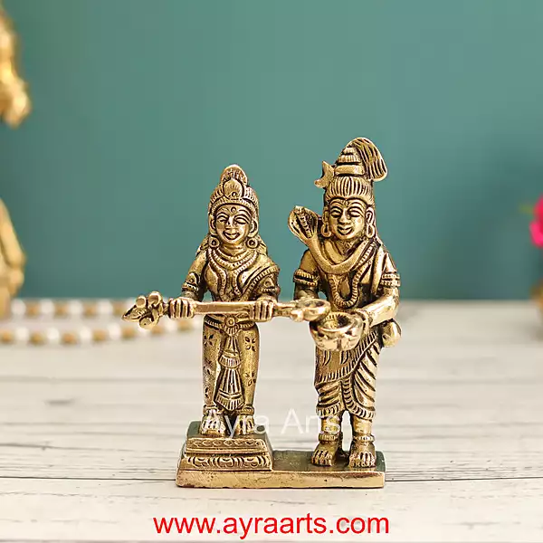 Brass Shiva Parvathi As Annapurna Devi - 5.2 Inch Height