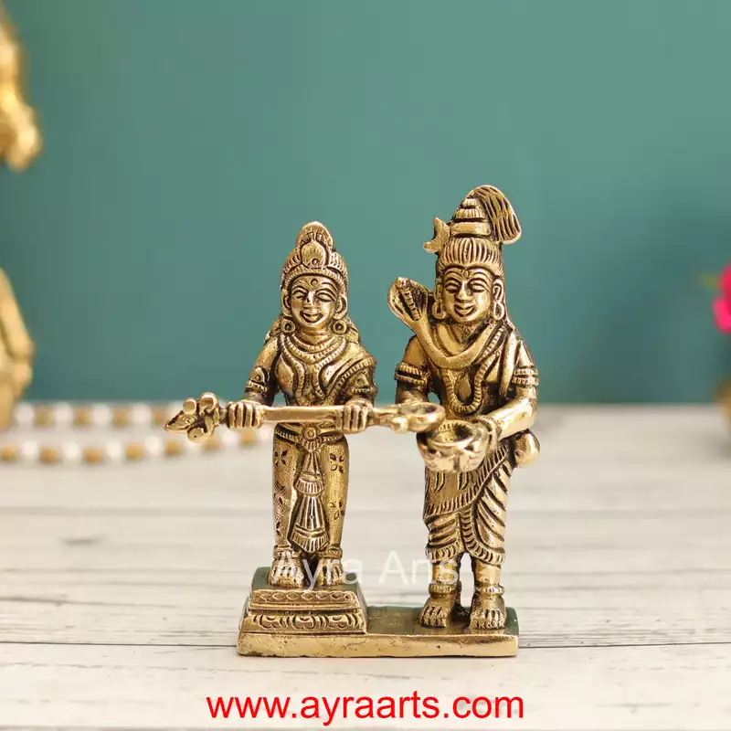 Brass Shiva Parvathi As Annapurna Devi - 5.2 Inch Height