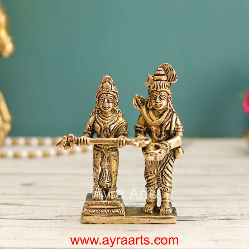 Brass Shiva Parvathi As Annapurna Devi - 5.2 Inch Height