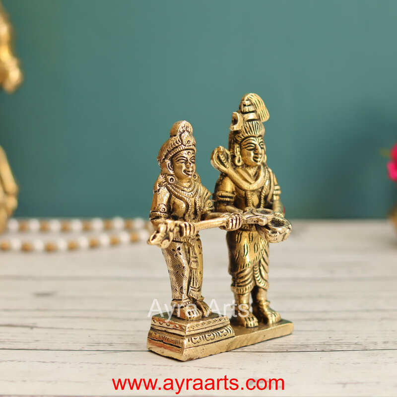 Brass Shiva Parvathi As Annapurna Devi - 5.2 Inch Height