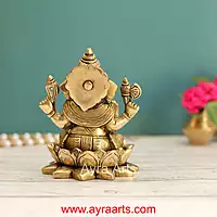 Brass Ganesh Sitting On Lotus  - 5 Inch Height
