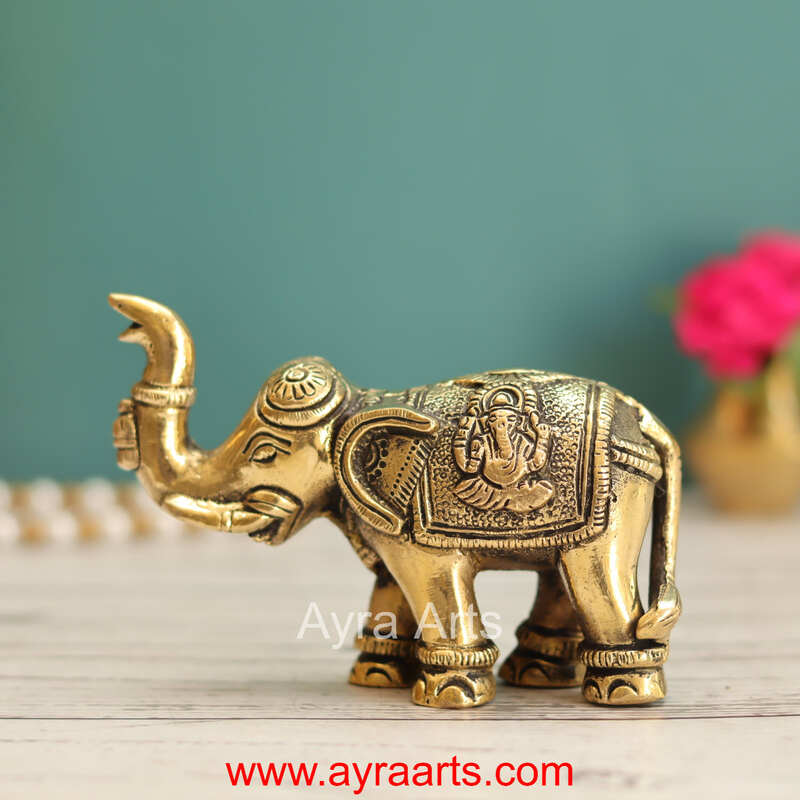 Brass Lakshmi Ganesh Elephant - 3 Inch Height
