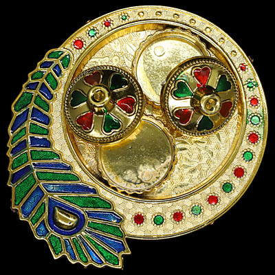 Peacock Feather Blue Red Gold Green Kumkum Dibbi