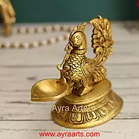 Brass Peacock Single Wick Diya With Oval Shape Base- 5 Inch Height