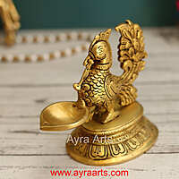 Brass Peacock Single Wick Diya With Oval Shape Base- 5 Inch Height
