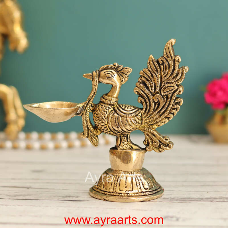 Brass Peacock Single Wick Diya - 5 Inch Height