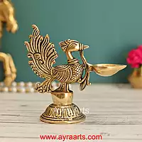 Brass Peacock Single Wick Diya - 5 Inch Height
