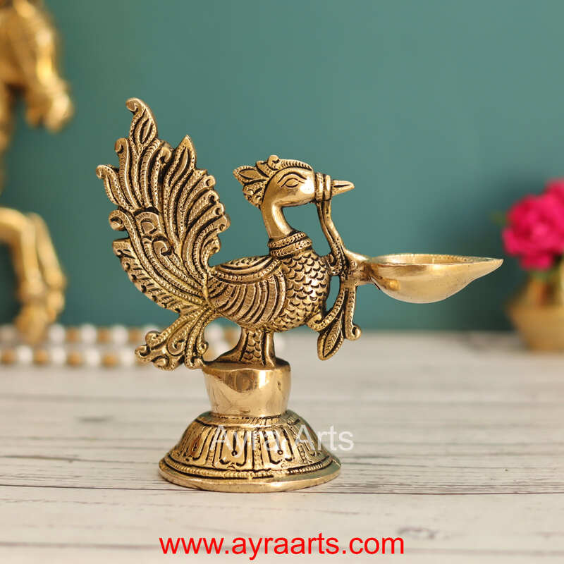 Brass Peacock Single Wick Diya - 5 Inch Height